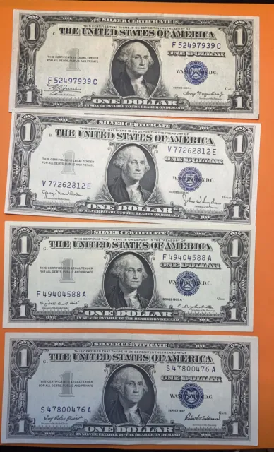 Wow Lot of 4 $1 Dollar Bill Silver Certificate Series 1935 A- 1935D 1957/1957A