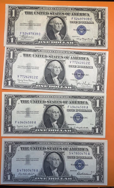 Wow Lot of 4 $1 Dollar Bill Silver Certificate Series 1935 A- 1935D 1957/1957A