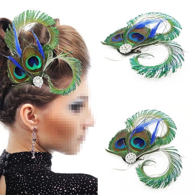 Vintage Peacock Feather Fascinator Hair Clip Wedding Gatsby Party Headpiece Gift