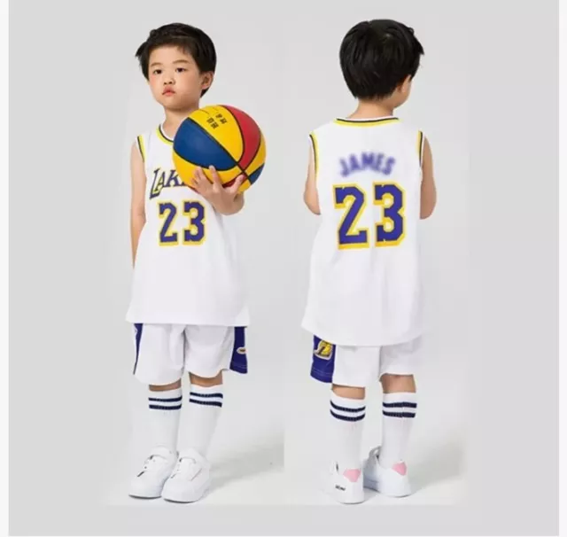 Lakers James 23 White Basketball Kids Kit 2 Piece Age 4-5 Shorts & T-shirt Set