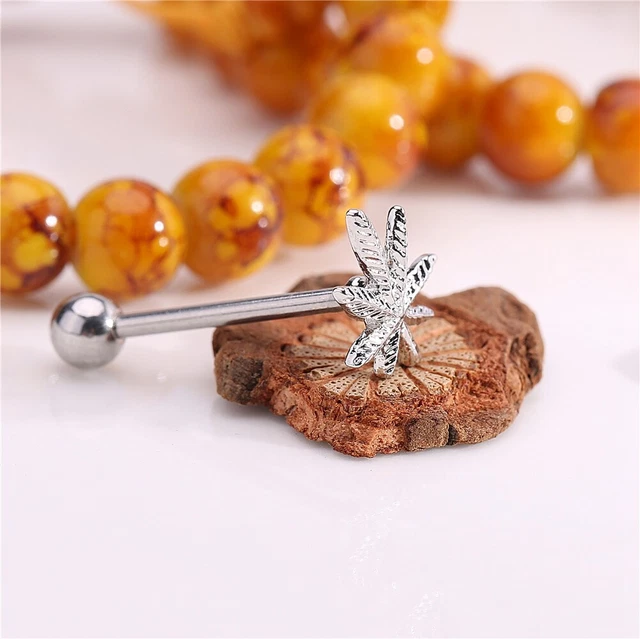1PC Pot Leaf-shaped Tongue Ring Stainless Steel Stud Body Piercing Jewelry GDT
