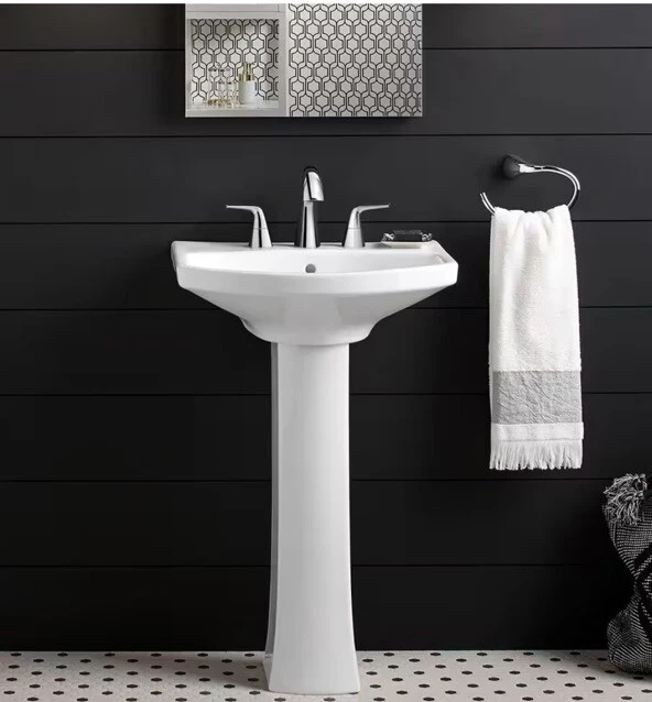 KOHLER ELMBROOK PEDESTAL Sink Basin White with 8 in Widespread Faucet