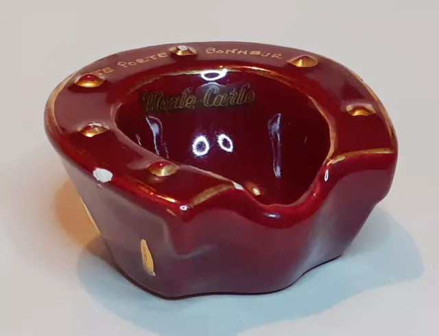 Ferlay Vallauris Monte Carlo lucky horseshoe souvenir ashtray dark red, damage 3