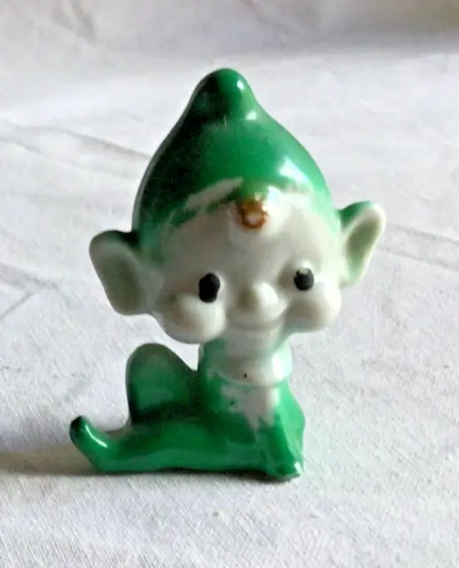 Vintage 1959’s/60’s Ceramic Green Pixie Elf Sitting Figurine Made In Japan