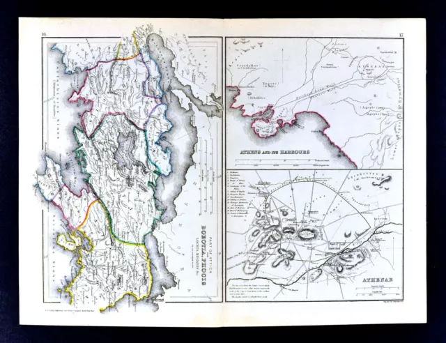 1871 Classical Map Ancient Greece - Athens Town Plan Acropolis & Boeotia Attica