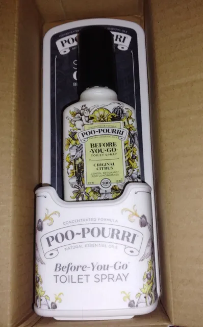 Poo Pourri Original Citrus Toilet Spray with wall caddy - 4oz 200 Sprays
