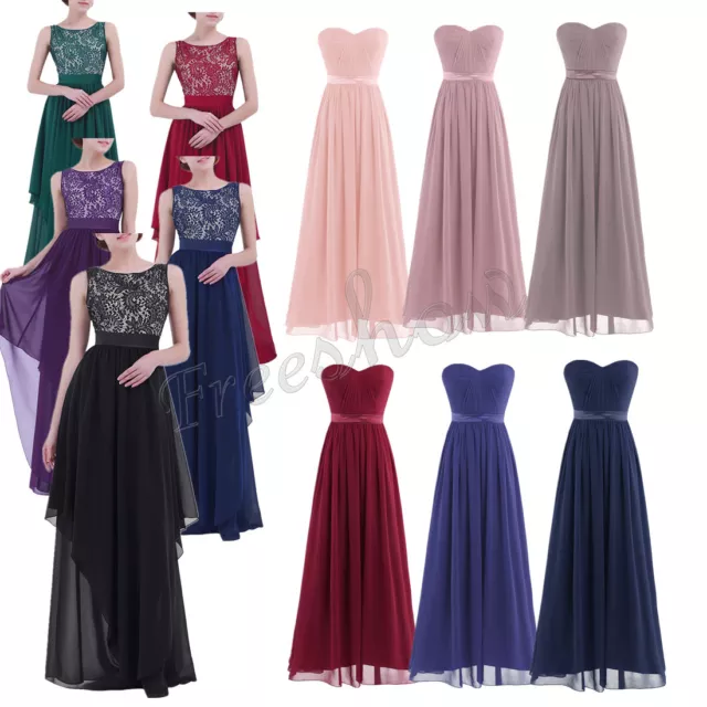 Womens Long Evening Bridesmaid Lace Formal Ball Gown Party Cocktail Prom Dresses