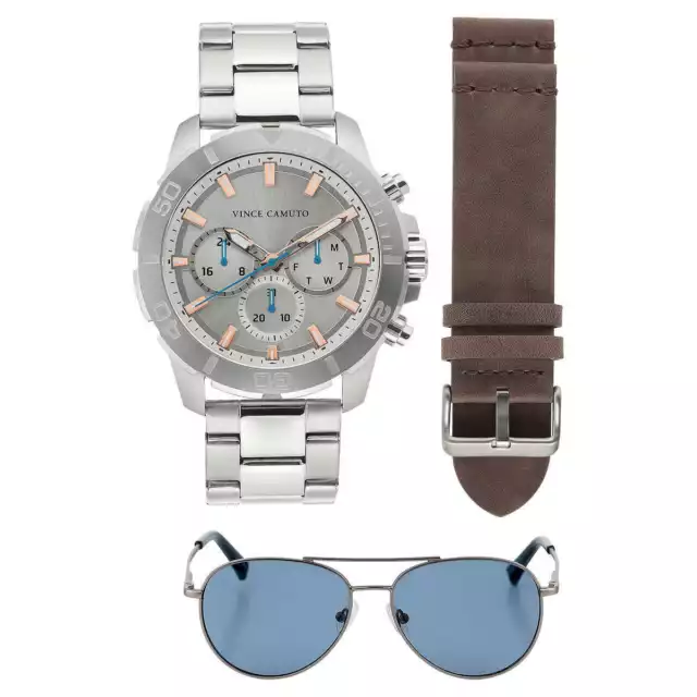 Vince Camuto Gift Set VC/1147GYSVST Gray Dial Men's Watch with Glasses