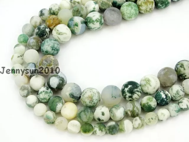 Natural Matte Tree Agate Gemstone Round Beads 15'' Strand 4mm 6mm 8mm 10mm 12mm