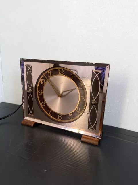 Vintage Art Deco mantle clock Smith Sectric electric pink mirror glass C:-1930s.
