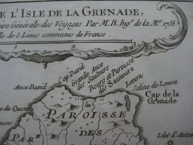 Original 1758 Bellin Parish Map GRENADA French West Indies Fort Royal St. George 2