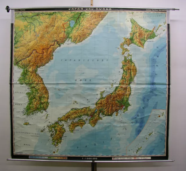 Schulwandkarte Karte Wandkarte map Japan JPN Korea Nippon YEN ~1975 201x189 card