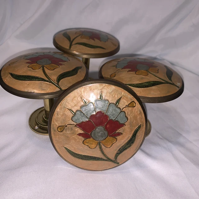 Vintage cloisonne Brass Curtain Tie Backs