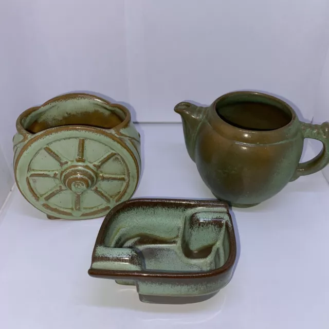 Vintage Frankoma Pottery. Prairie Green. Mid Century. Three (3) Piece Lot