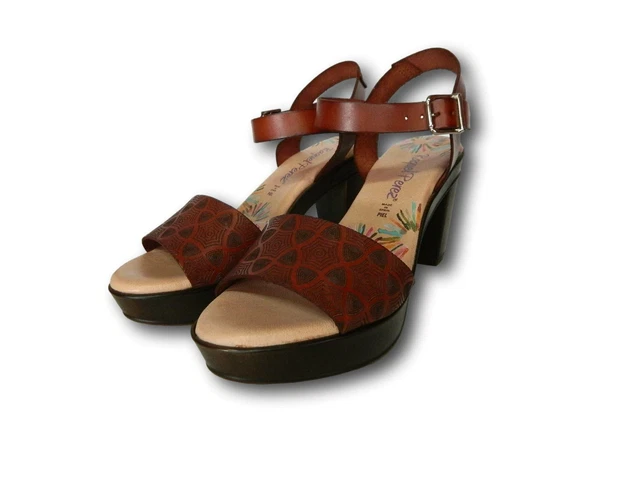 RAQUEL PEREZ Herradura Sandales Femmes Sabots Talon Medium En Cuir Brun 2
