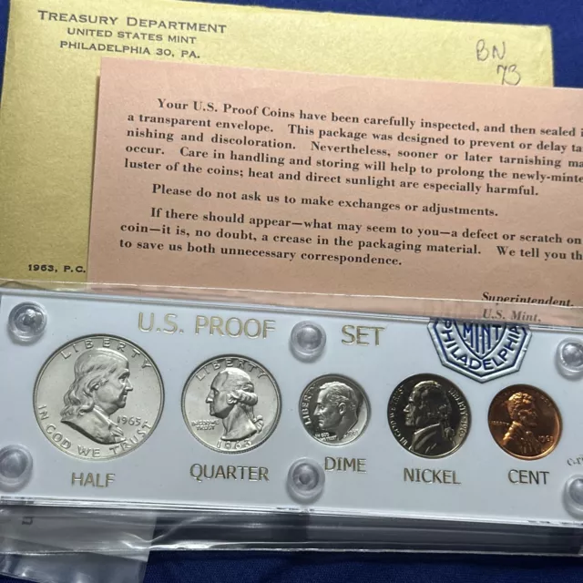 Gem 1963 US Mint Silver Proof Set In  Brand New Vintage Capital Holder OGP #BN73