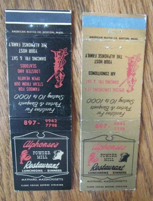 Animal - Lobster Matchbooks: Alphonse's Restaurant (Maynard, Massachusetts) -F1