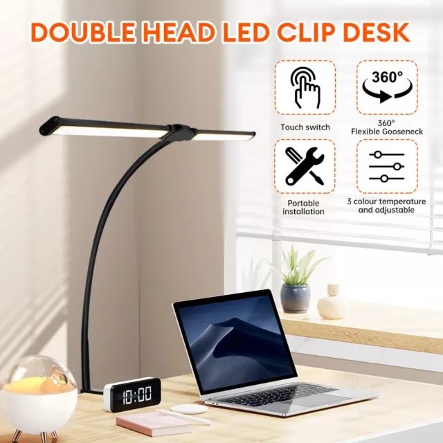 LED Double Head Desk Lamp Foldable Reading Desk Light Dimmable Eye Careing New