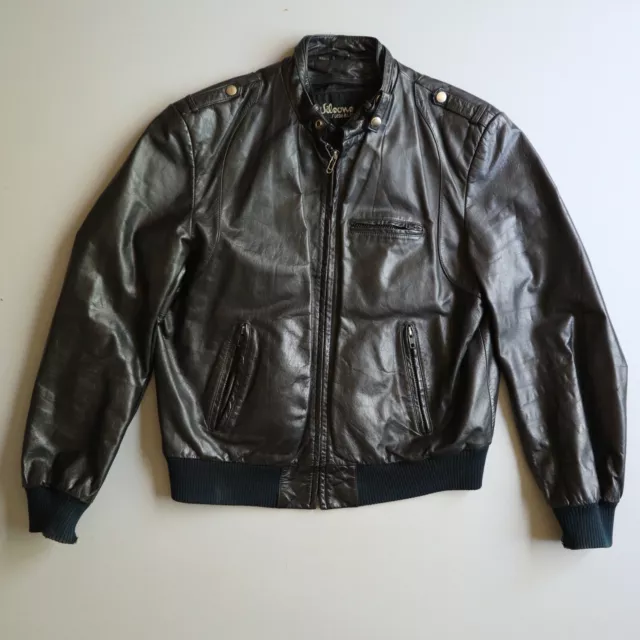 Vintage Wilson's Black Leather Cafe Racer Moto Biker Jacket Mens Adult 44