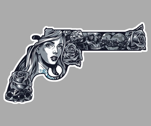 Heart Shot Revolver Avec Rose Arme Fleur Amour Autocollant Sticker Rb081 Eur 3 90 Picclick Fr