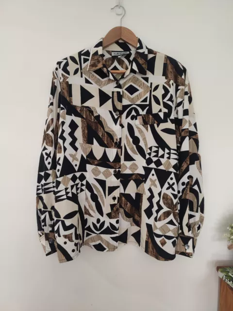 AUSTRALIAN VINTAGE 80s Sandler Brown Eclectic Music Print Shirt Size 14