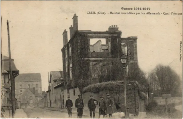 CPA Guerre CREIL - Maisons incendiées par les Allemands - Quai d'Amont (130460)