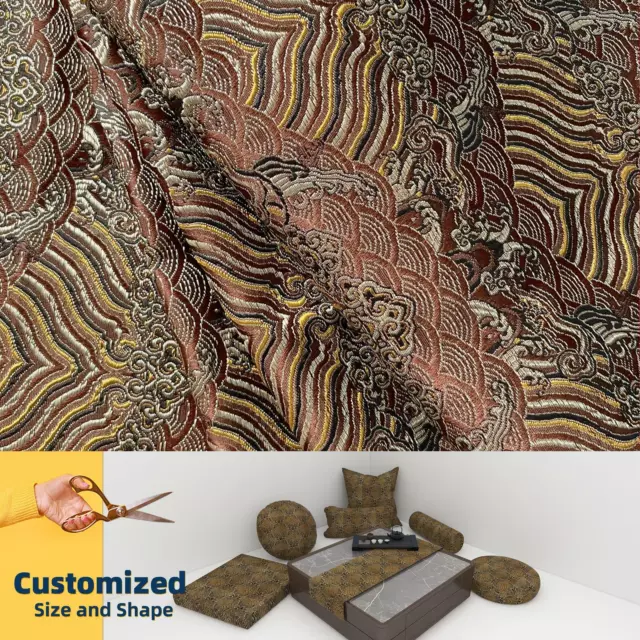 Bd114*Fabric/Cushion Cover/Runner*Brown Cloud Peacock Faux Silk Kimono Brocade