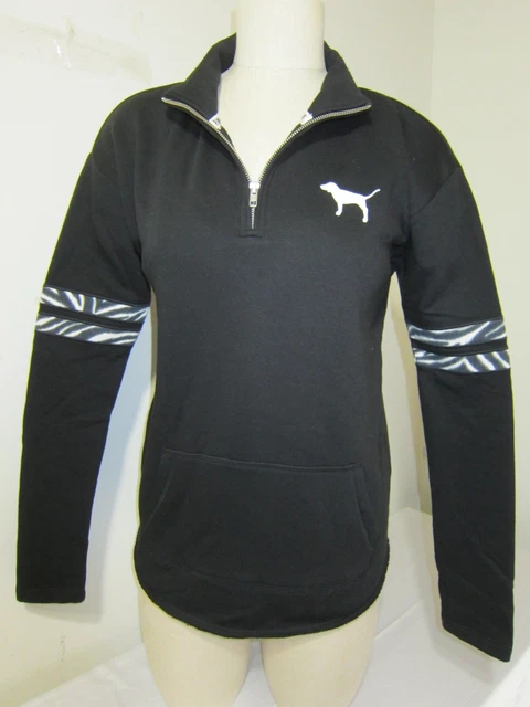 NEW ❤ Victoria Secret Pink ZEBRA TIGER BOYFRIEND HALF ZIP PULLOVER SWEAT SHIRT S