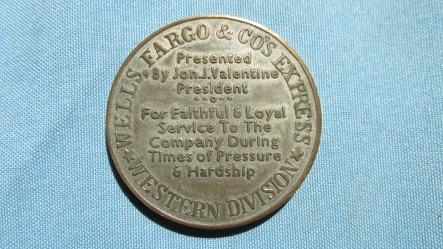 Wells Fargo & Co. Express Western Division Brass Bank Coin & Case-Engraved Map