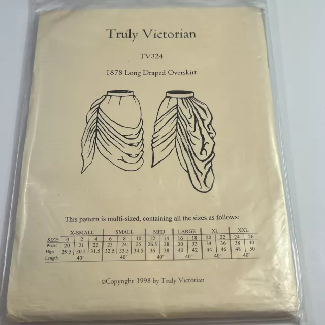 Truly Victorian Sewing Pattern TV324 Long Draped Overskirt Skirt UNCUT