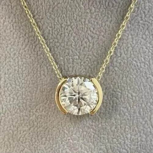 2.00Ct Rund Schliff Moissanit Damen Schönheit Anhänger 14K Gelbgold Versilbert