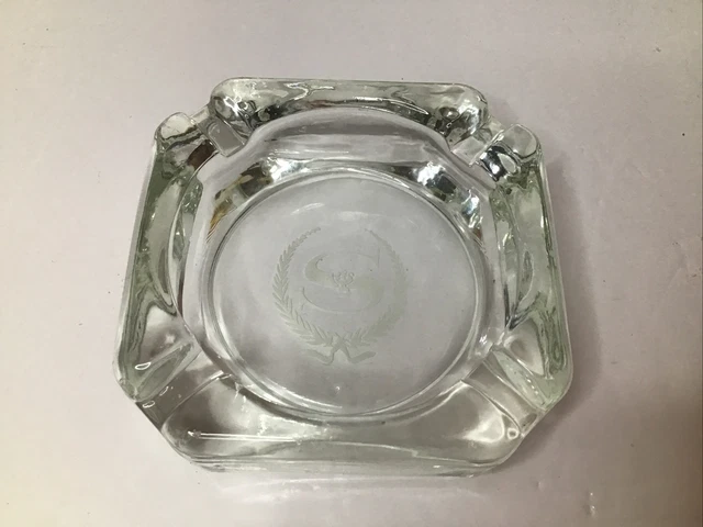 Vintage Sheraton Hotel Logo'd Clear Glass Ashtray Four Cigarette Slots