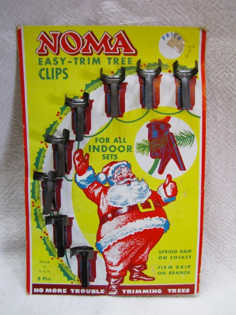 Vtg Xmas Noma 8 Easy Trim Tree Clips on Card~New Old Stock