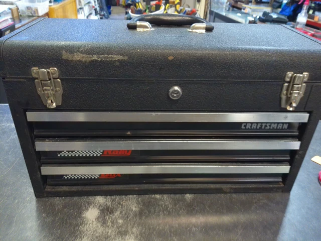 VINTAGE CRAFTSMAN RALLY Box Metal Tool Box 3 Drawers Mechanics Toolbox ...