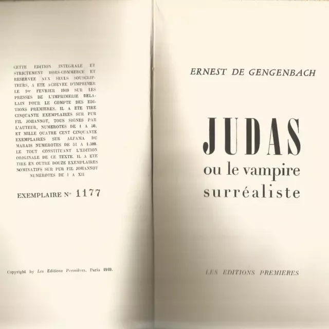 Ernest de Gengenbach - Judas ou le Vampire Surréaliste - EO numéroté - 1949 2