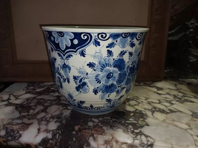 Cache Pot / Vase en faïence de Delft Regina Blauw Made In Hollande ancien