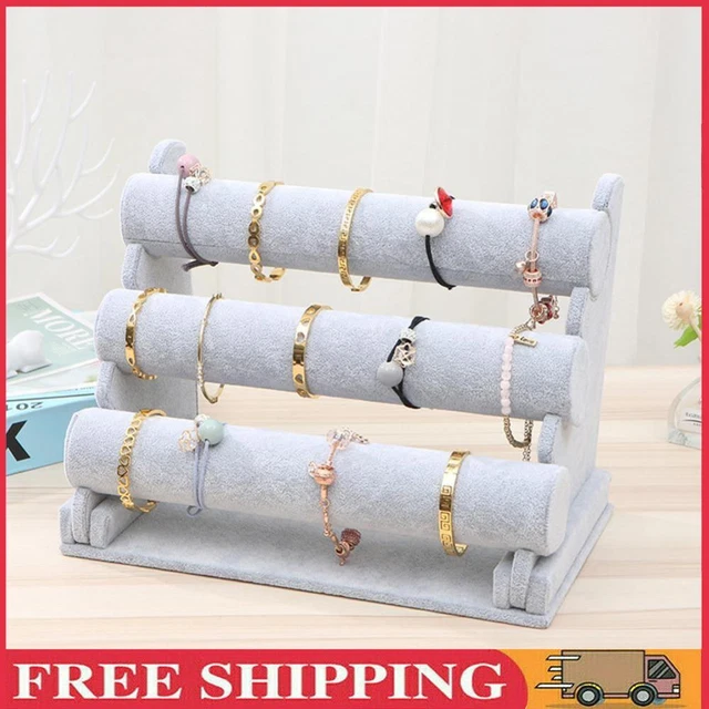 VELVET BRACELET BANGLE T-Bar Rack Watch Jewelry Display Stand (Grey 3 ...