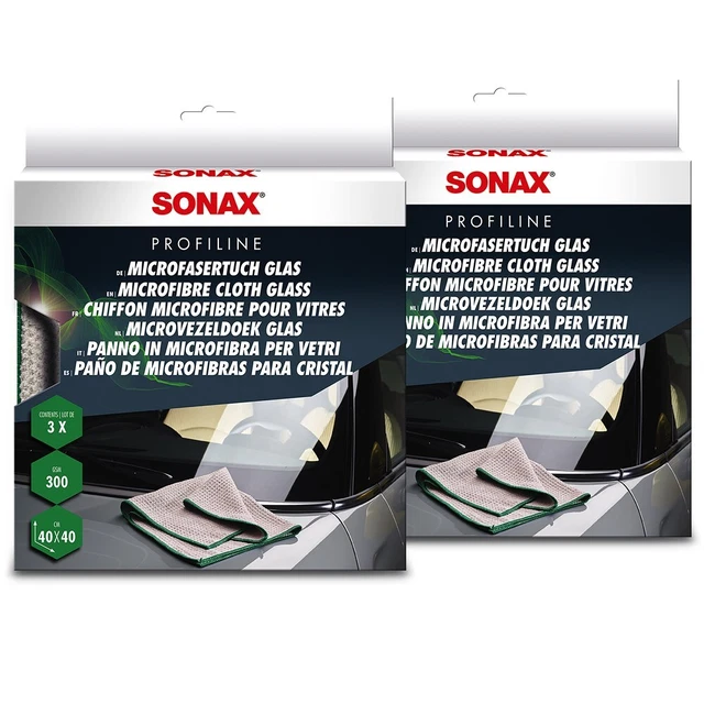 SONAX 2x 3 pz PANNO IN MICROFIBRA VETRO 300g/m2 PANNO FINESTRA PANNO LUCIDANTE PANNI