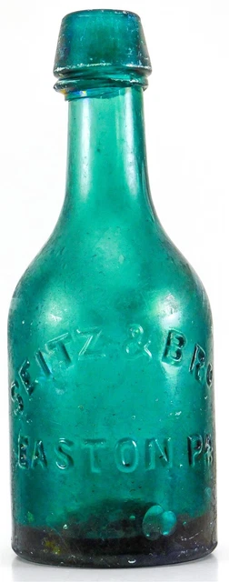 1800's Seitz Bro Easton PA Teal Blue Tapered Collar W Wedge Ring Porter Bottle