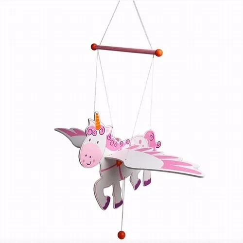 Schwingfigur Einhorn Mobile Flug-Einhorn Zieh-Figur Jumper Hüpfer Holz rosa Neu 2