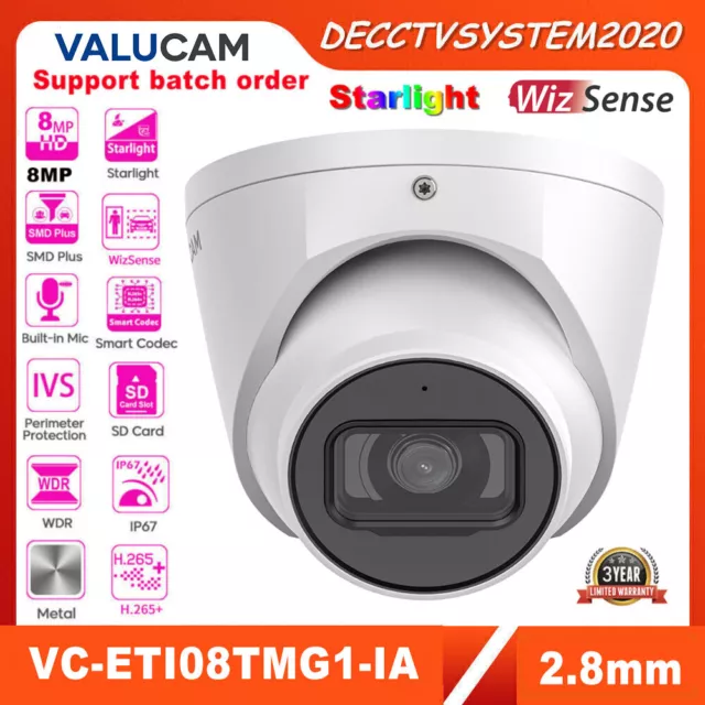 US VALUCAM 8MP 4K WizSense MIC Starlight POE IR AI IP Camera SMDPlus iDmss gDmss