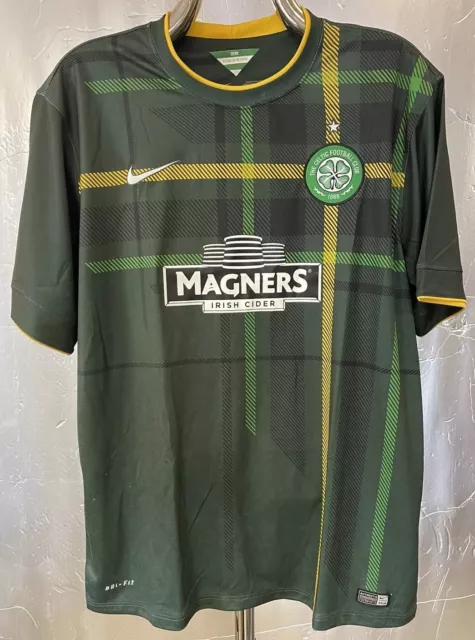 Celtic Football Shirt XL  Green Away Nike 2014/15 Short Sleeve Tartan Glasgow