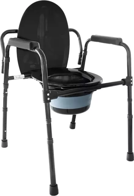 Commode Toilet Chair for Bedroom, Bedside Commodes with Bucket (Black)