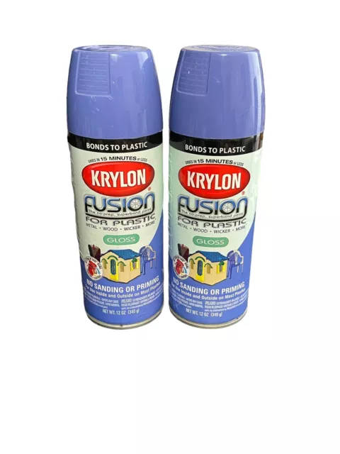 2 Krylon Fusion for Plastic Spray Paint 2333 Blue Hyacinth Gloss, 12 oz