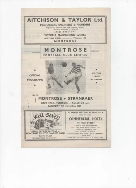 Montrose v Stranraer 9th November 1957 Scottish League Division 2