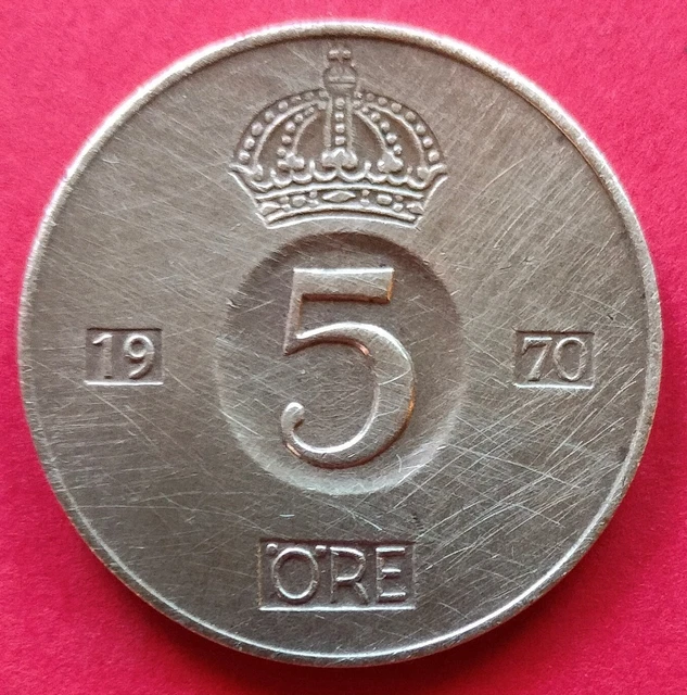 Moneta  Svezia ,  5 Ore del 1970,  circolata