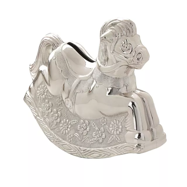 Silver Plated Money Box Rocking Horse Christening Gift Baby Newborn Birthday