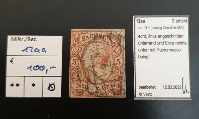 1856 Sachsen Nr. 12aa, sauber gestempelt, geprüft Vaatz (Michel: 100€)