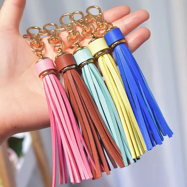 Porte-Clés À Breloques Pompon En Cuir Pu Noir Pendentif De Sac À Usage ✿