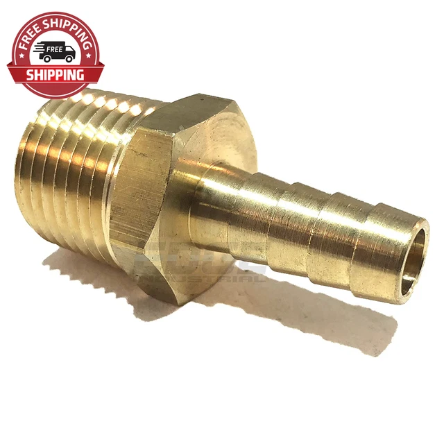 3/8" Hose ID to 1/2" Male NPT MNPT Straight Brass Fitting Fuel/Air/Water/Oil/Gas